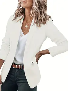 Women's Casual Blazer Jacket, Open Front Long Sleeve, Office Wear, Slim Fit, Fitted, Basic Collar Design with Pockets, Womenswear