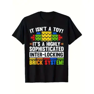 Master Builder Brick System Graphic T-Shirt - Soft Cotton, Short Sleeve, Crew Neck, Black, Color Building Block Inspiration Print, Casual Comfort, Suitable for All Seasons, Grown Graphic T-Shirt, Bold Graphic Shirt, Crewneck Shortsleeve