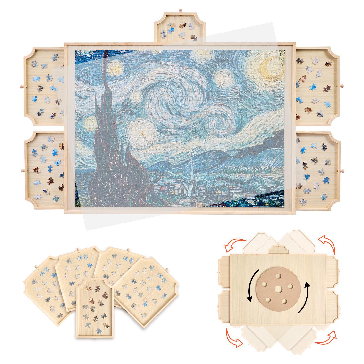 VEVOR 1500 /1000/2000 Piece Rotating Puzzle Board with 5 Drawers and Cover,  34x25 inch in Portable Wooden Table, Jigsaw Puzzle Accessories for Adults, Puzzles Organizer Storage System, Birthday Gift for Mom