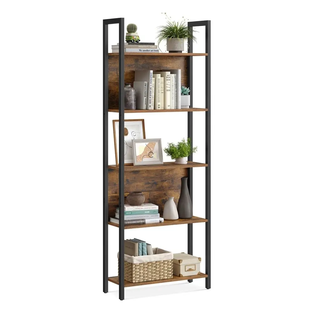 VASAGLE 5-Tier Bookshelf, Book Shelf, Industrial Bookcase, with Steel Frame, for Living Room, Home Office, Bedroom, 9.4 x 24.4 x 65 Inches