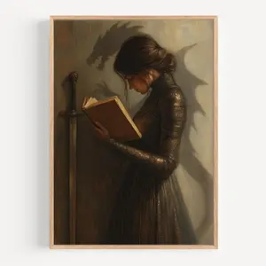 [UNFRAMED POSTER] Fantasy Girl Reading Art Print: Dragon Shadow, Medieval Warrior