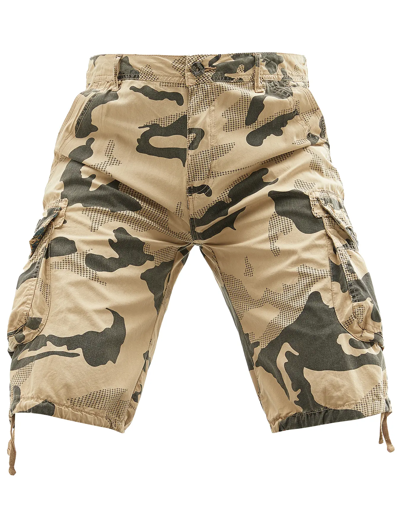 One men’s 100% cotton camouflage outdoor streetwear cargo shorts with multiple pockets