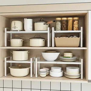 Expandable Metal Adjustable Kitchen Cabinet Shelf, Multi-Layered Organizer, Pot Rack, Under Sink Storage for Home Kitchen Supplies and Utensils