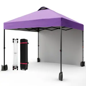 Gaomon 10x10 Ft UV-Resistant Oxford Cloth Pop-Up Canopy Tent - 1-Person Setup, Vented Roof, Sidewalls, Instant Shade Shelter with Storage Bag, Sandbags, Ground Stakes, Ropes (Black Support + Purple Cloth), One-Person Setup