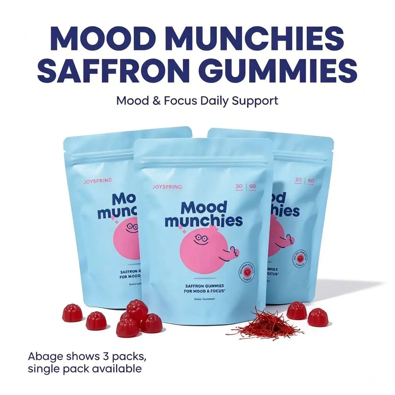 JoySpring Saffron Gummies – Plant-Based Saffron Formula for Daily Wellness (3 Pack)