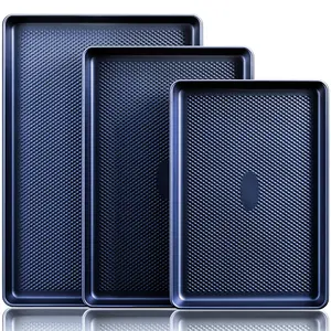 Non-stick Baking Pan Set, Teflon-Free Heavy Duty Bakeware of 3, Diamond-Texture Baking Sheet Pan, Cookie Sheets for Oven, Baker, Kitchenware Cooking, Kitchen Supplies, Gift