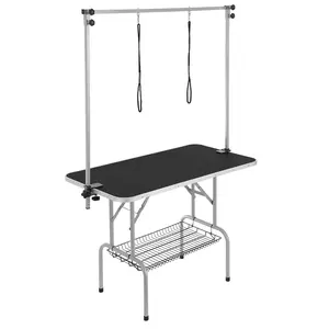 【FathersDayGift】VEVOR Pet Grooming Table Two Arms with Clamp,  46'' Dog Grooming Station, Foldable Pets Grooming Stand for Medium and Small Dogs, Free No Sit Haunch Holder with Grooming Loop, Bearing 330lbs