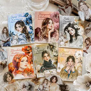 6 sets, 1 set with 40 white ink stickers featuring plants, flowers, vintage character themes, vintage style, PET waterproof material, self adhesive, DIY journal decoration scrapbook stationery sticker book