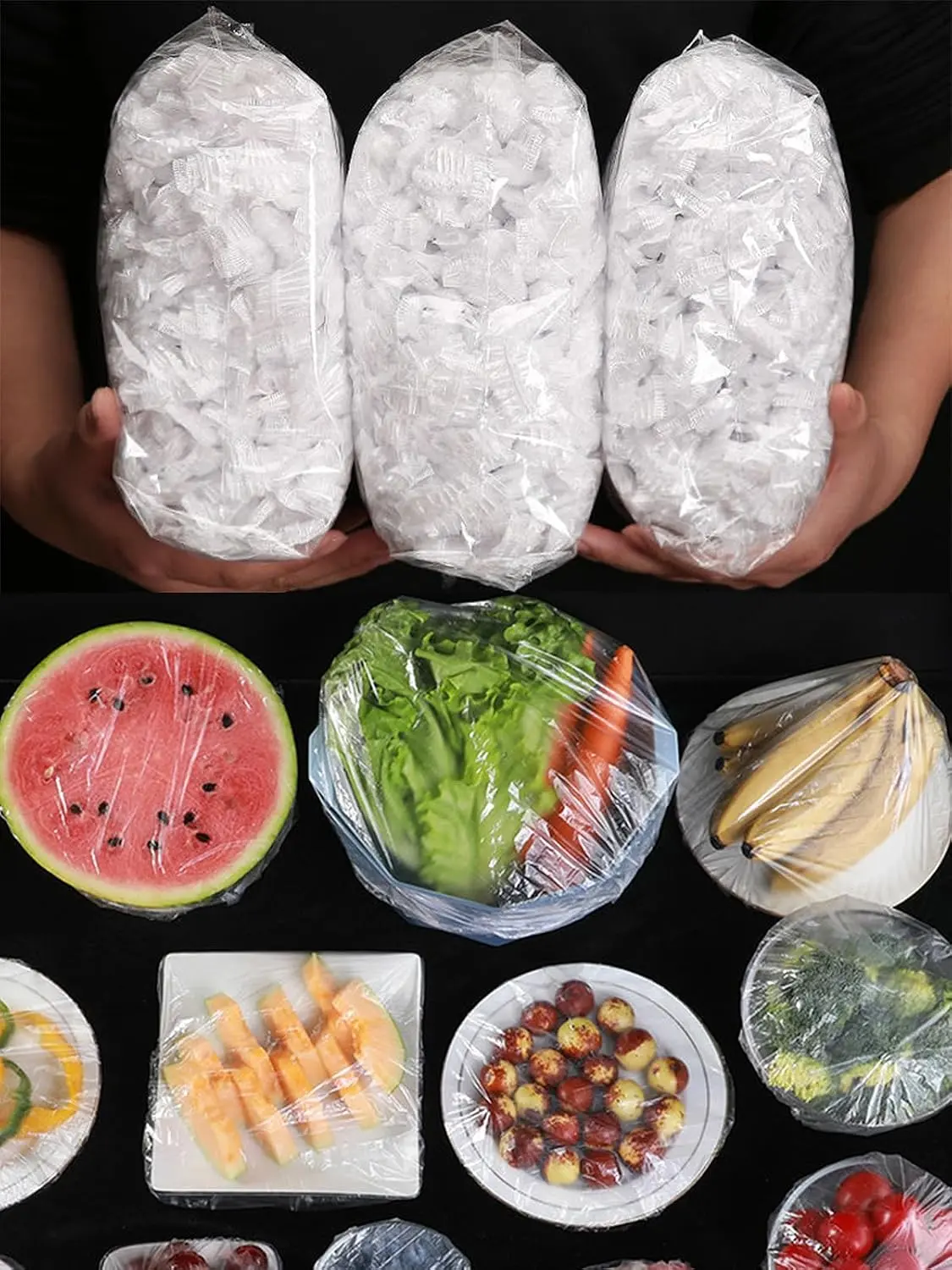 300PCS Elastic Food Covers Fresh Keeping Bags Disposable Stretchable Bowl Covers Universal Kitchen Wrap Seal Bags for Food Storage Bread Proofing and Outdoor Picnics, Adjustable Household Plastic Wrap