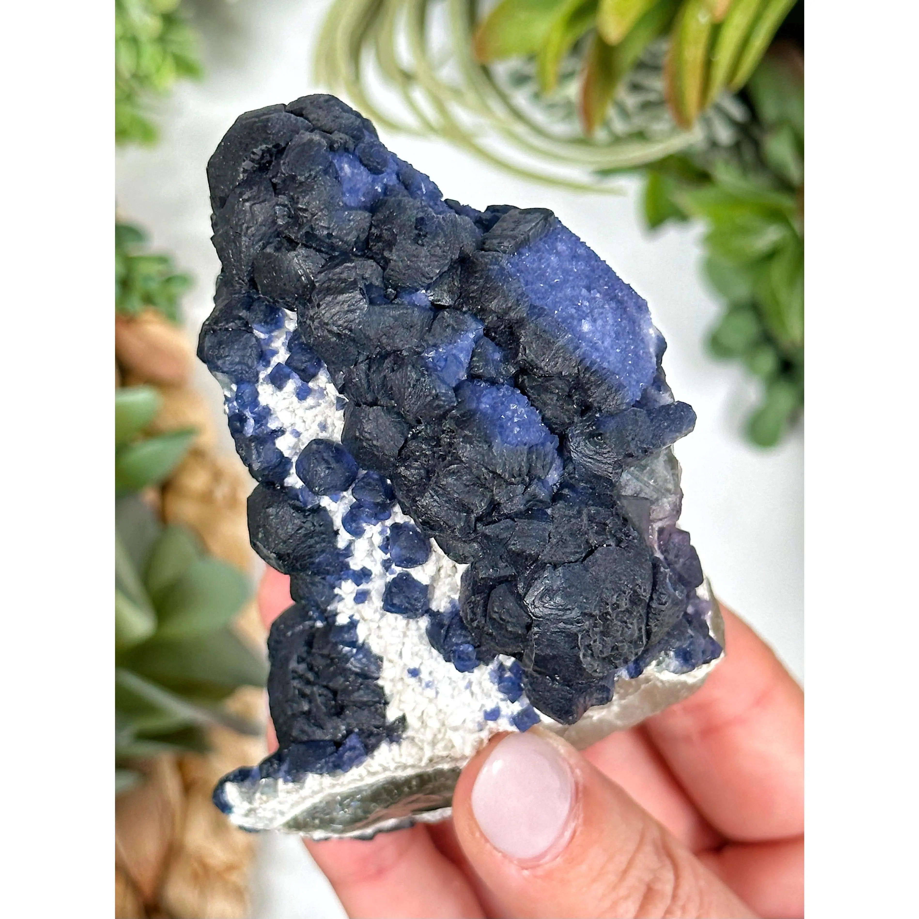 Blueberry Fluorite on Quartz - #1