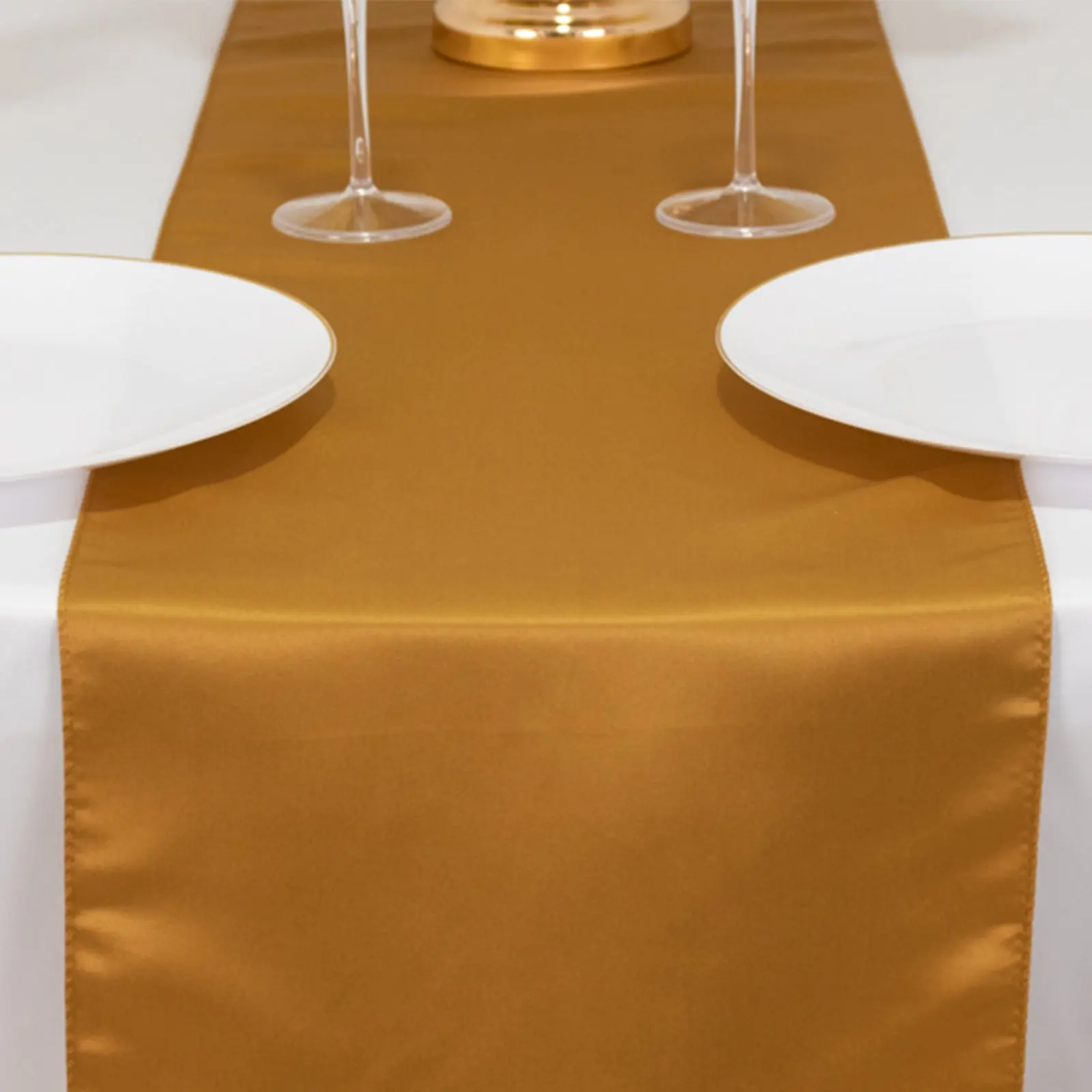 Lamour Smooth Satin Table Runner - 12"x108" Gold, Luxury Decor for Dining, Wedding Events & Table Center, Lustrous Household Textile