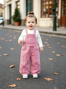 100% Cotton Infants (6 Months‑3 Years) Baby Girls Spring‑Autumn Pink Star‑Embroidered Denim Overall Set Summer Overalls Baby Girl Overalls Toddler Overalls Cute Sweet Style Suitable for Daily Wear Park Trips Shopping and Photoshoots