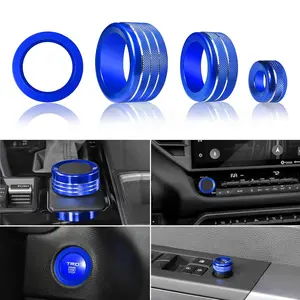 for Toyota Tundra Accessories 2025 2024-2022 Sequoia Center Console Knob Cover Drive Mode Tune Cap Engine Start Stop Button Outer Ring Volume Knob Rear Mirror Adjustment Knob Cover 4Pcs(Blue)