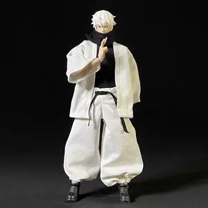 1/12 Scale Jujutsu Kaisen Gojo Satoru Clothes Set White Coat Lantern Pants with Scarf for 6" Action Figure Body Model