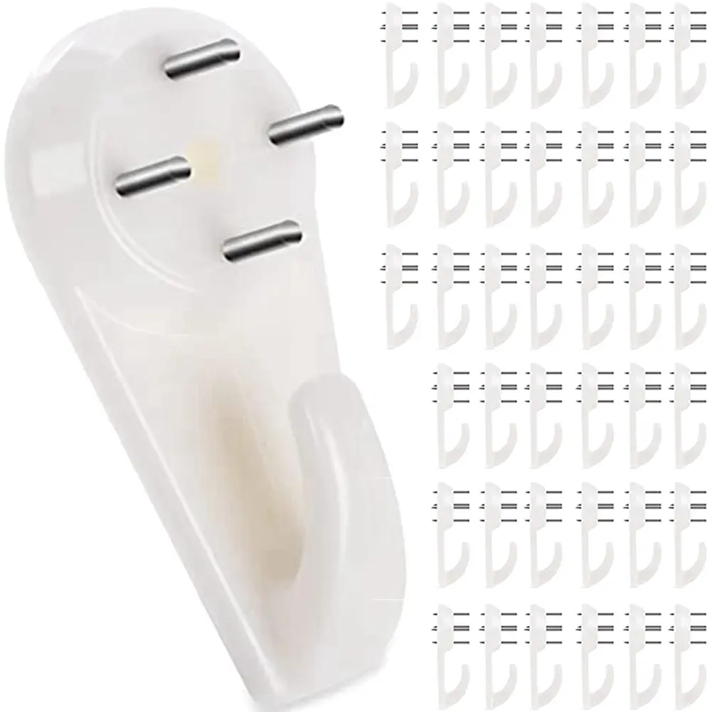 Invisible ABS Wall Hooks 40-Pack, No-Drill Heavy Duty Picture Hangers for Interior Concrete & Drywall, Hanging Kit for Mirror & Clock, Supports 25 LBS