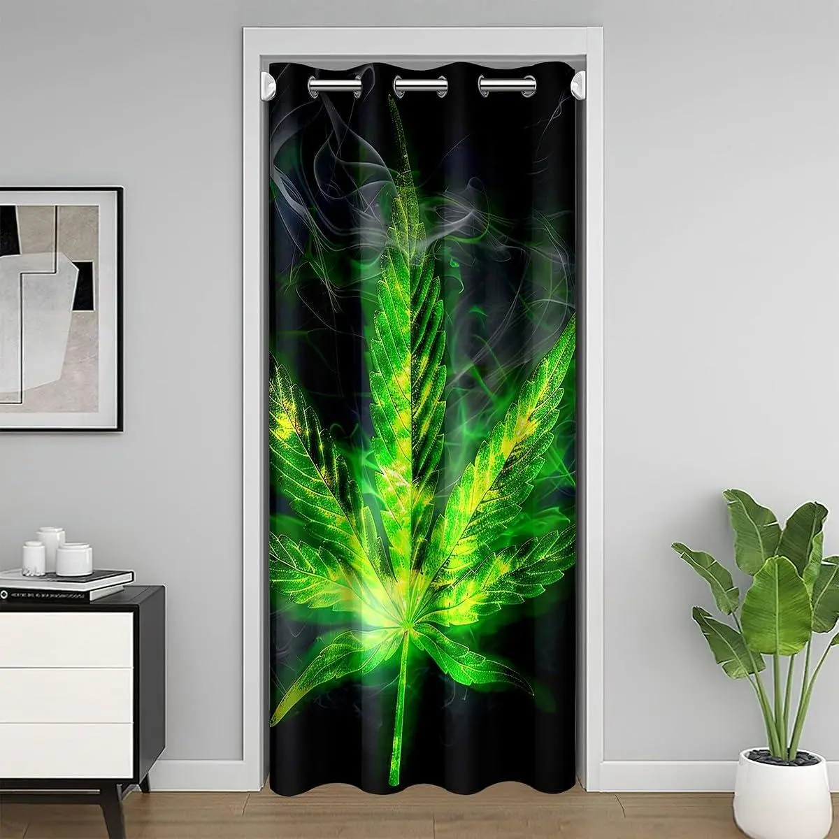 Door Curtain,Adult Leaves Doorway Curtain,Rustic Closet Cover,Maple Leaf Room Divider Cover,Green Black