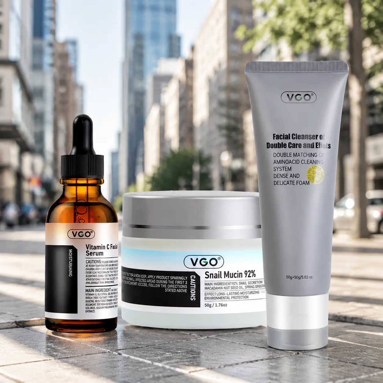 VGO Everyday Hydration 3-Piece Skincare Set - Gentle Facial Cleanser, Facial Serum, Snail Cream for Moisture, All Skin Types, Simple Steps, Fresh Finish, Layer Easy, Lightweight Daily Routine