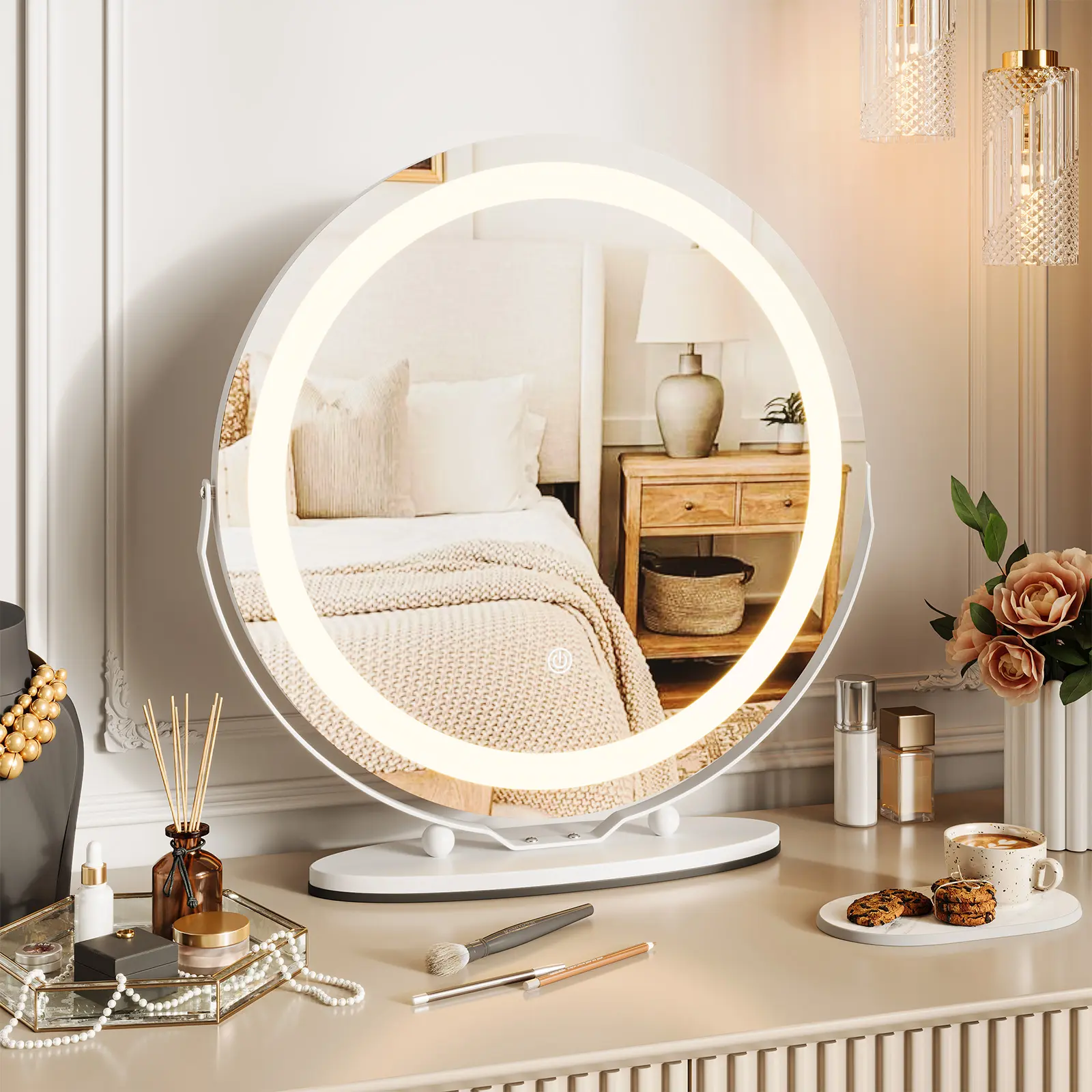 Makeup Vanity Mirror with 15 LED Bulbs – 23x18 Inches, 3X Magnification, Bluetooth Speaker & Dual Charging Ports (Type-C/USB) – Lighted Mirror for Wall & Tabletop, Bathroom