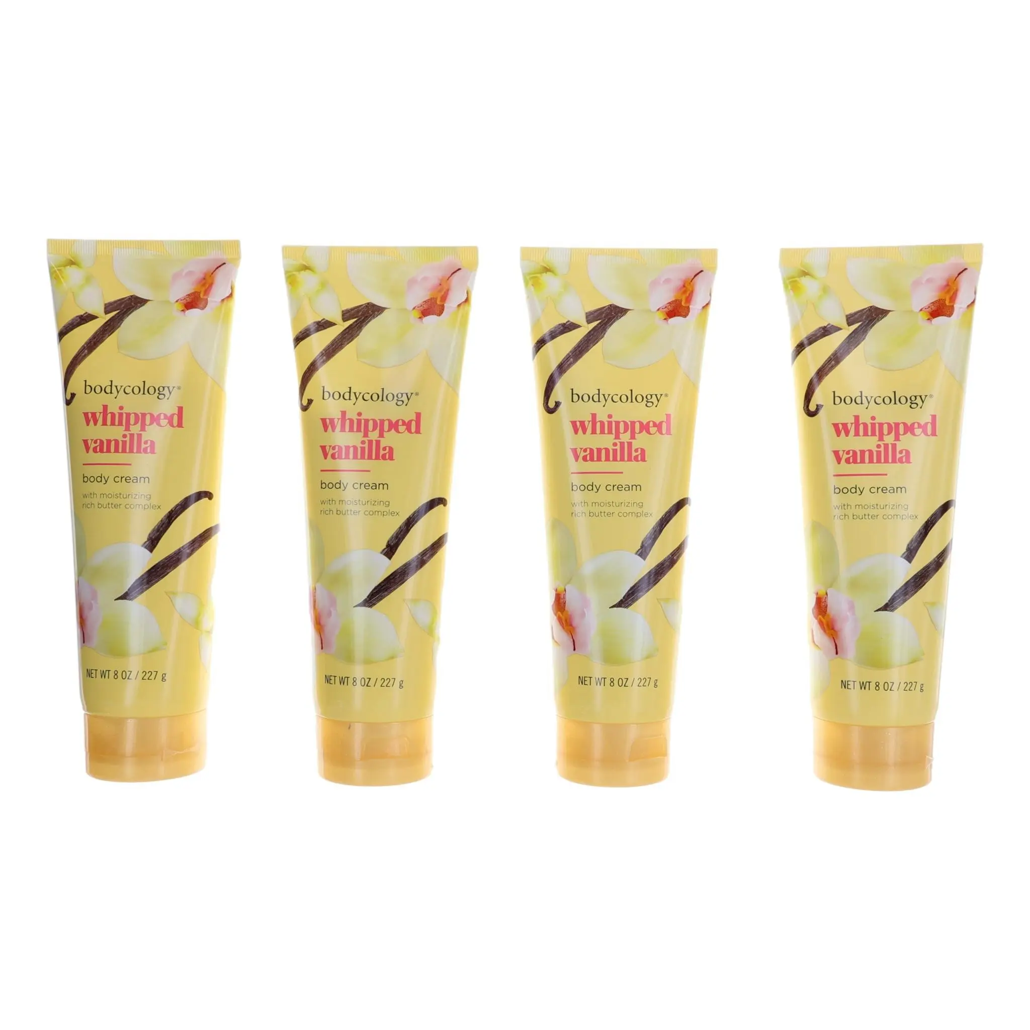Bodycology Whipped Vanilla Women's Moisturizing Body Cream, 4-Pack of 8oz Each