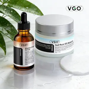 VGO Skincare Set - Vitamin C (VC) 30ml Facial Serum & 92% Snail Mucin Gel Cream, Hydrating, Radiant, Repairing Daily Skin Care for Skin Repair & Restoration