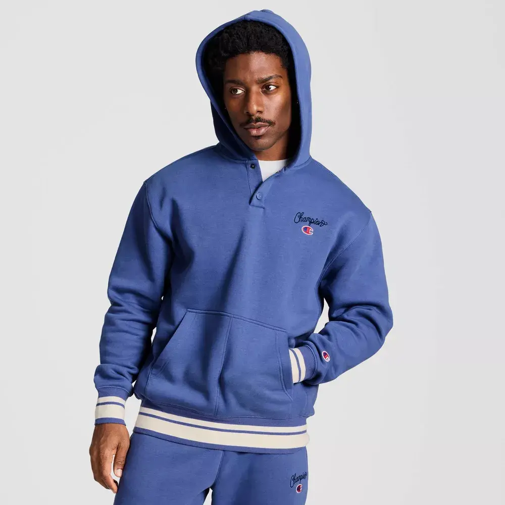 Champion Men's Snap Hoodie - Gray Blue S