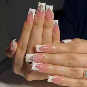 24pcs Square Medium Long Nail Tips, 3D Gel French Press-On Nails, Acrylic False Nails Set for Women and Girls DIY Daily Use