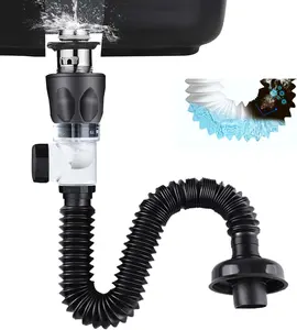 Bathroom Sink Drain Kit, Expandable Flexible Drain Tube P-Trap Bathroom Sink Drain Pipe for 1-1/4 Inch, 1-1/2 Inch, 2 Inch Drain Holes