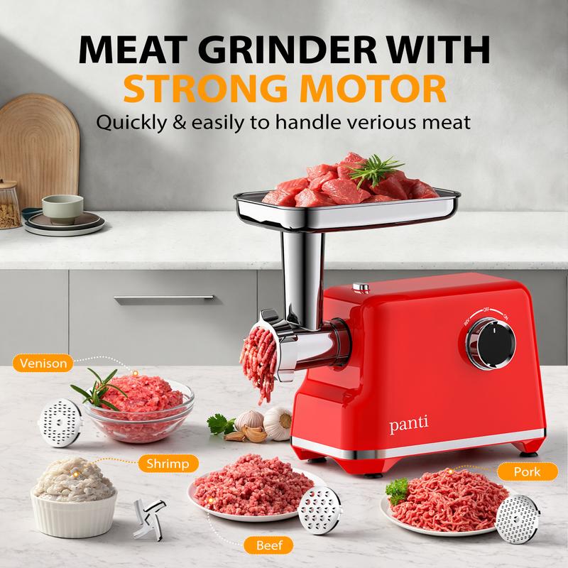 PANTI 300W Electric Meat Grinder & Sausage Stuffer, Meat Processor with 3 Grinding Plates/1 Blade/Kubbe Kit & Sausage Tube, Ideal for Home Use