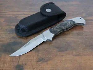 5” Classic Folding Knife Manual Wood Handle Steel Bolsters Solid Heavy Duty Case