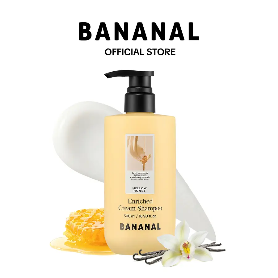 [Bananal] Korean Enriched Cream Shampoo | Moisturizing & Clarifying | Sea Salt Water + Bee Compelx + Rice Water Protein + Niacinamide | Mellow Honey Scent | Korean Haircare | 16.9 fl.oz