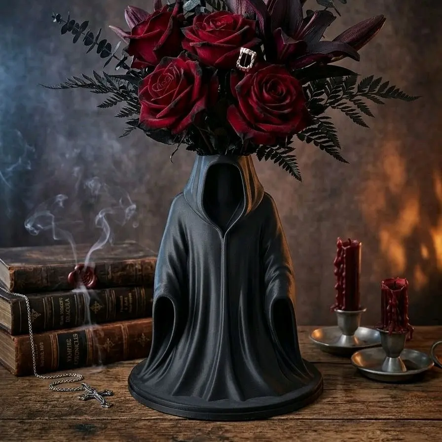 Faceless Cloaked Reaper Decorative Vase - Gothic Hooded Phantom Figurine, Household Items Decor, Room Accessories, Living Room Decorations, Halloween Collectible, gorgeous spooky home  decoration