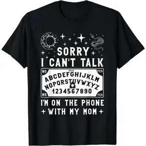 Women's Short-Sleeve Round Neck Casual Basic T-Shirt - "Sorry I Can't Talk I'm On The Phone With My Mom" Ouija Board Graphic Streetwear Clothes, Shortsleeve