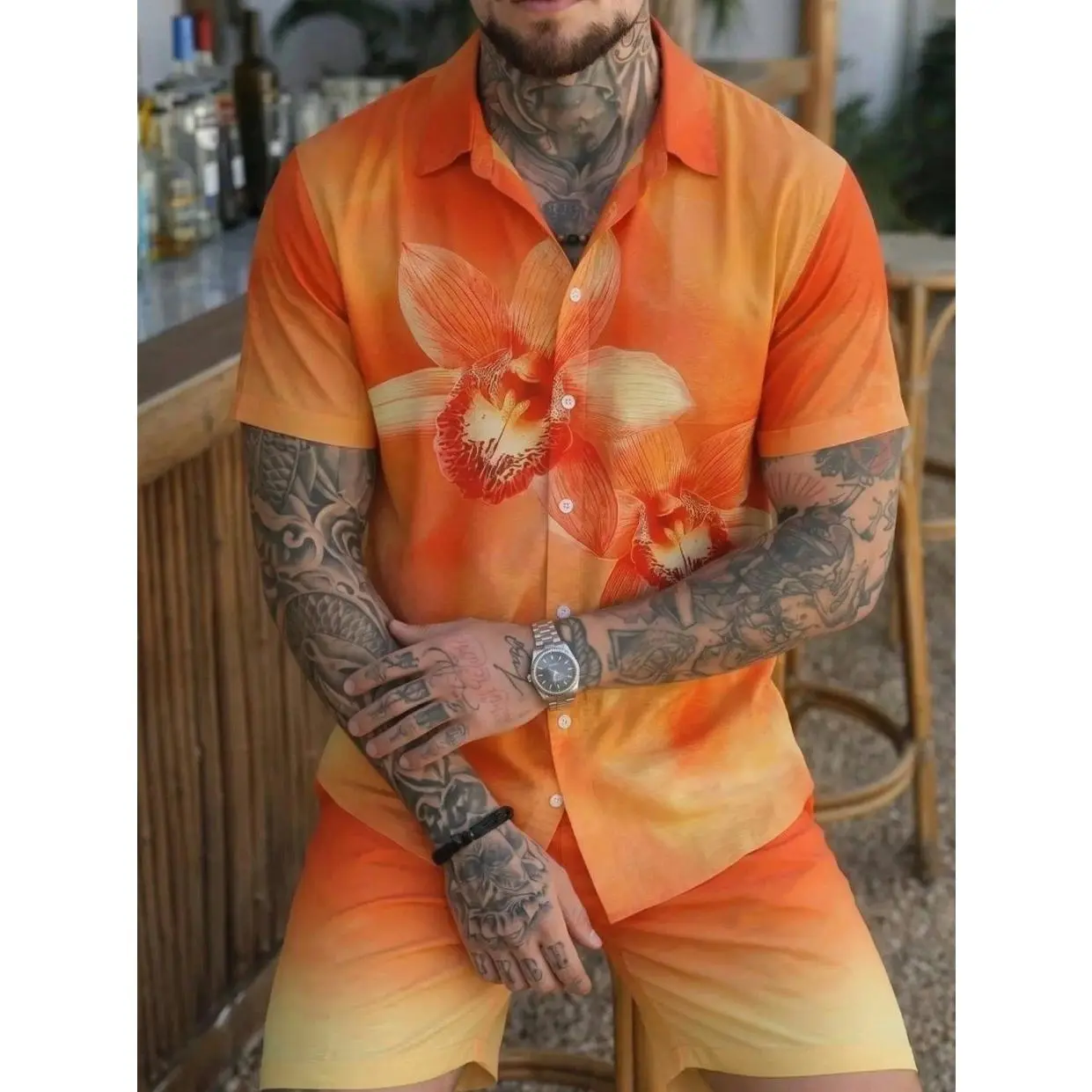 Men's Tropical Gradient Floral Hawaiian Shirt, Short Sleeve Button Down, Casual Summer Beach Vacation Top
