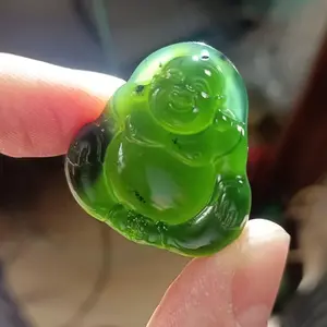 Natural Green Jade Buddha Pendant Hand-Carved Maitreya Buddha Amulet Necklace For Daily Wear And Spiritual Blessing, Featuring Authentic Jade Material And Exquisite Craftsmanship