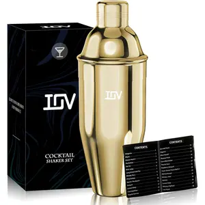 IOV Cocktail Shaker, 24 oz Martini Shaker, Drink Mixer with-in Strainer, Stainless Margarita Alcohol Shaker with Cocktail Recipe Guide, Bartender Kit Gifts, Gold