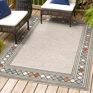 JONATHAN Y Sebastian High-Low Modern Diamond Border Indoor/Outdoor Area Rug; for Living Room, Kitchen, Bedroom, Dining Room, Patio, Porch, Backyard