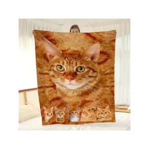 Adorable Orange Tabby Cat & Kittens Printed Flannel Blanket – Soft Pet-Lover Throw for Bed & Couch