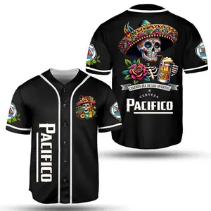 Trendy All Black Skull Drinking Pacifico Negra Mexican Beer Celebra Dia de los Muertos Unisex Baseball Jerseys, Festival Shirt, Gift For Besties