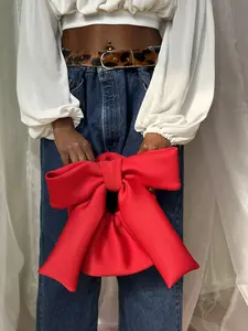 The Bowie Bag - Scuba Fabric Bag with Oversized Bow & Elastic Handle Handmade in Philadelphia 95% Poly 5% Elastic 13"x13"x3"