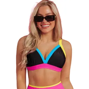 CALI CHIC Women's Color Block Bikini Set with Adjustable Straps Removable Padding High Waist Swimsuit V-neckline High-rise Bottoms