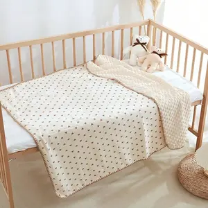 1pc Multi-Functional Baby Soothing Blanket, Dual-Sided Design, Heart Print, Bean Bag Velvet + Gauze, Baby Air Conditioning Blanket