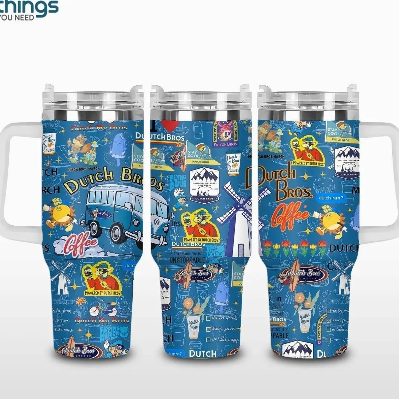 Dutch Bros Coffee Aesthetic Tumbler 40oz & 20oz, Insulated Stainless Steel Travel Mug with Handle & Lid, Double Wall Vacuum Cup, Iced Coffee Lover Cup, Drive Thru Coffee Vibe, Cute Coffee Merch Gift for Dutch Bros Fans, Reusable Water Bottle Daily Use