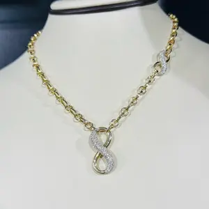 14k Yellow Gold Necklace for Women with Inface Infinity Design Sparkling Charm Jewelry
