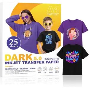Iron- Heat Transfer Paper for T-Shirts, 25 Sheets 8.5x11", Iron  Vinyl for Dark Fabric, Printable Heat Transfer Vinyl for Inkjet Printer,  for Summer Crafts