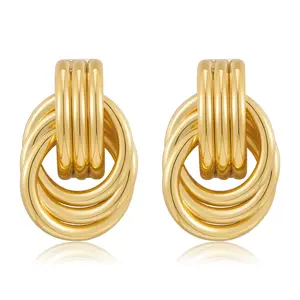 Gold Geometric Pendant Earrings for Women Long Link Design Minimalist Brass Lightweight Comfortable All Day Wear Ideal Jewelry Birthday Gifts Fashion Chic Accessories