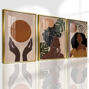 3 Counts Aluminum Alloy Framed Painting, Abstract African Women Art Prints, Home Decoration For Living Room, Bedroom, Office, Restaurant, Hallway Wall Decor, Odorless Print Artwork, Luxury Perfect Gift For Friends And Family
