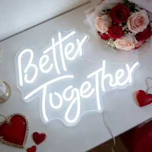 2-pcs clearance"Better Together" White LED Neon Sign, USB Powered Dimmable Light, Romantic Quote Neon Wall Decor for Wedding, Engagement, Bridal Shower, Couple Bedroom, Ideal for Sweetheart Table Backdrop, Valentine's Day & Anniversary Gift