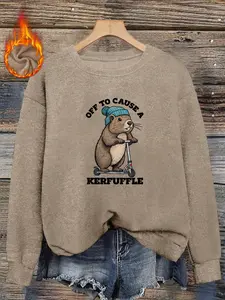 Women's Fall Winter Fitted Graphic Sweater, Soft Warm Casual Top, Fun Squirrel Print, Trendy Youthful Style