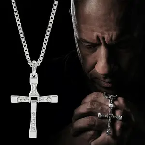 New Fast and Furious 10 Necklace Dominic Toretto Rhinestones Jesus Cross Pendant Necklace Collar Jewelry Decoration Accessories Simple Cross Fast & Furious Necklace neck  alace