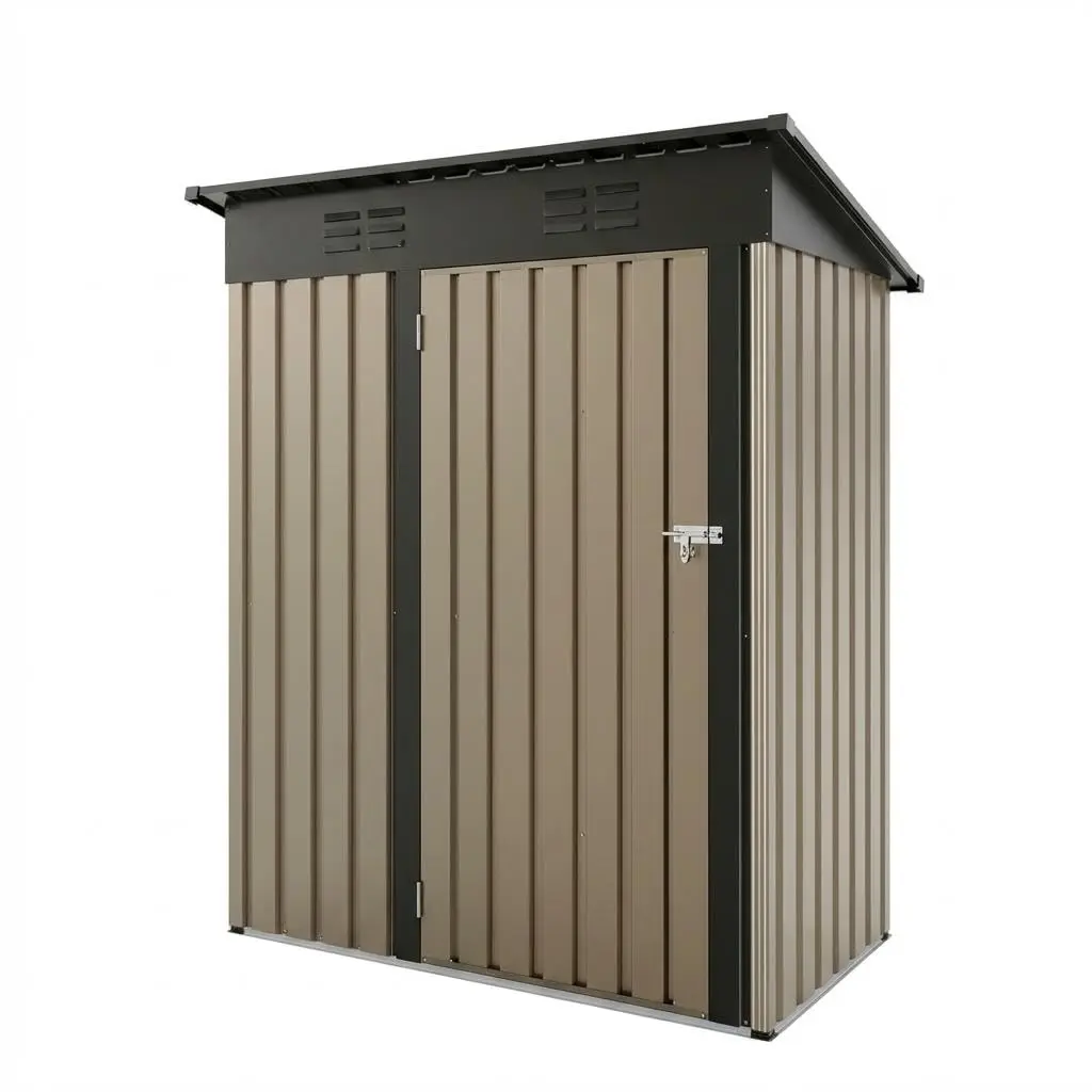 5x3Ft Outdoor Storage Shed, Metal Tool Shed with Lockable Door & Sloped Roof, Weatherproof, Compact Garden Storage Shed for Backyard, Patio, Lawn, or Tools & Equipment, Brown